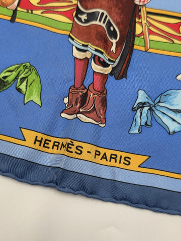 Rare Hermes Kachinas Scarf 90cm Silk Twill Hopi Design Blue Multicolor W Box.