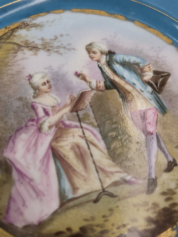 Stunning Rare 1844 Sevres Chateau des Tuilleries Plate Courting Couple Gold Tone