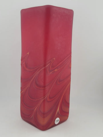 Beautiful Vintage Azerbaijan Glassware Hand Blown Vases  8.5" RED Swirl