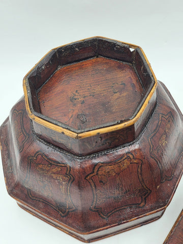 Early 19th C Chinese Qing Dynasty Red Lacquer Wedding Gift Basket Gilt Figures
