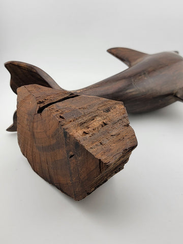 Vintage Ironwood Hand Carved Wood Dolphin Sculpture 13 Inches Tall Retro Deco
