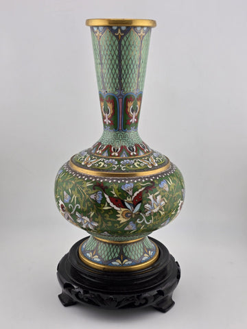 Gorgeous Mid Century Chinese Cloisonne Vase Featuring Flowers & Butterflies