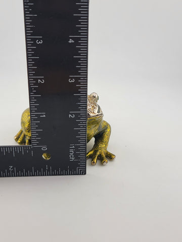 Black & Green Enamel Frog Trinket Box - Jeweled Gold Tone w/ Magnetic Closure