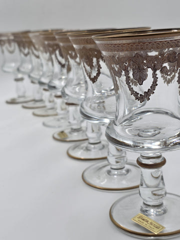 Set Of 8 Neiman Marcus Arte Italica Medici 24K Gold Glasses Goblets. 6.8 In Tall
