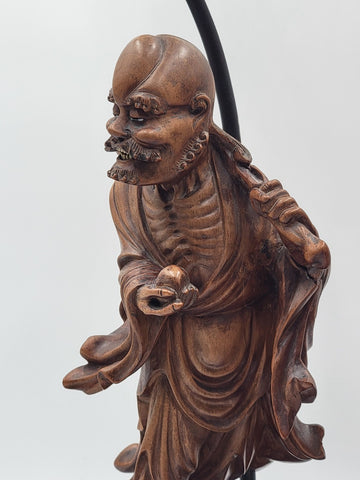 Pair Of Antique C 1910's Chinese Handcarved Boxwood Statues Made Into Lampshades