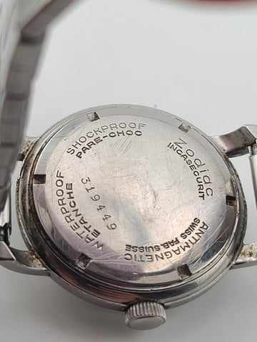 Vintage 1950 Zodiac Hermetic Swiss Black Dial Gilt Numerals Manual Watch. Works