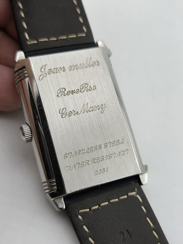 Vtg German Made Jean Muller Reverso Mechanical Dual Dial Flip Case Watch. Runs.