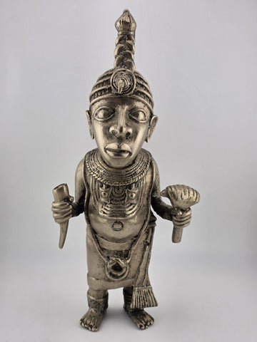 Rare Set Of 3 Monumental 19th C African Benin Oba Warrior Bronze Sculptures