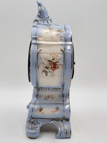 RARE ANTIQUE 19TH C ANSONIA HAND PAINTED PORCELAIN MANTLE CLOCK - WORKS. READ.