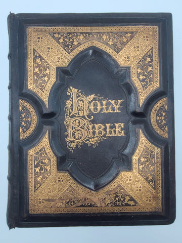 Rare Antique 1870's Illustrated Family Holy Bible W 1400 Engravings &Handwriting