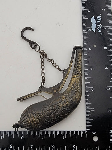 Rare Antique 18th C Ottoman Islamic Bronze Engraved Black Powder Gun Flask.