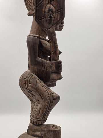 Rare Antique XL 26 In Yoruba African Wood Pregnant Lady Tribal Sculpture Nigeria