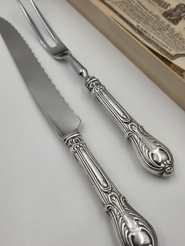 Antique 1920's WM Rogers Louis XV Sterling Handle Carving Set In Original Box.