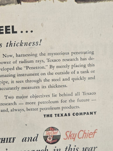 Framed Life Magazine 1944 Texaco Sky Chief Gasoline Steel Pipes Workers Vintage.