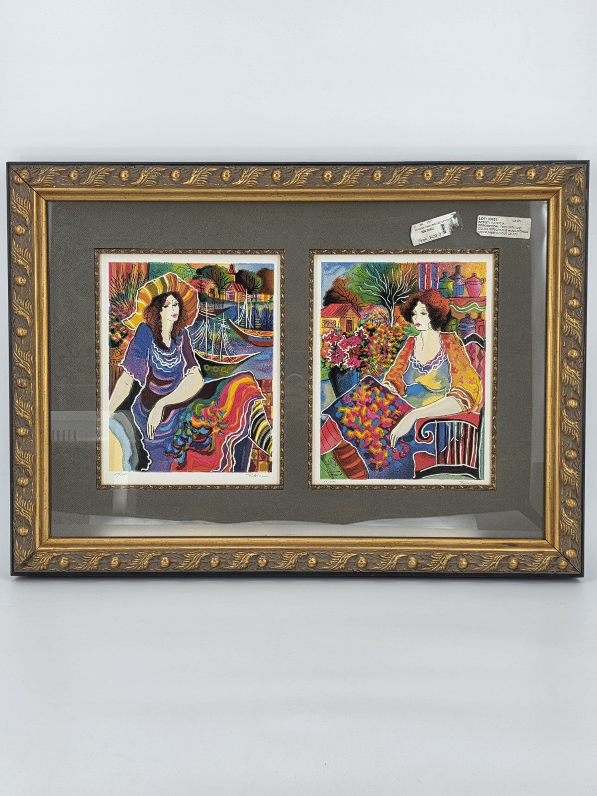 Pair Patricia Govezensky Signed Serigraph 65/375 Colorful Women Art Framed W COA