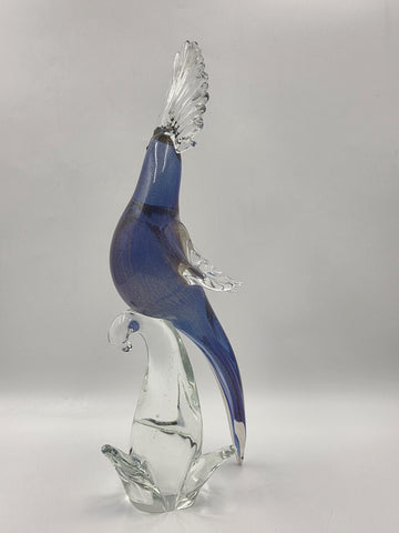 Vintage Murano Art Glass Cockatoo Parrot 18" Blue Gold Aventurine Formia Italy
