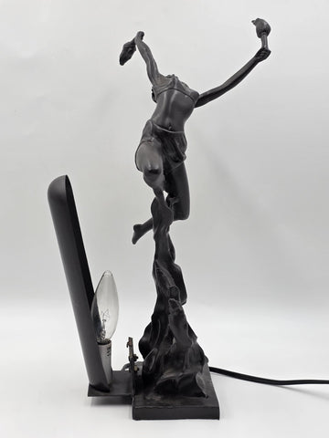 ANTIQUE ART DECO BRONZE STATUE SCULPTURE LADY FLAME LEAPER FERDINAND PRIESS LAMP