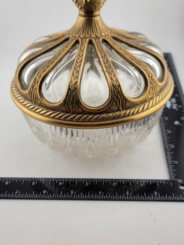 Antique Hand Blown Bubble Glass & Brass Lidded Bowl Container. Read Description.