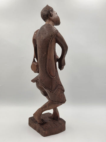 Rare Vintage African Yoruba Style Hand Carved Wood Drummer Figure 22" Tribal Art