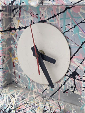 Rare Vintage Richard Birkett Memphis Style Fantasy Splatter Paint Clock. Signed.
