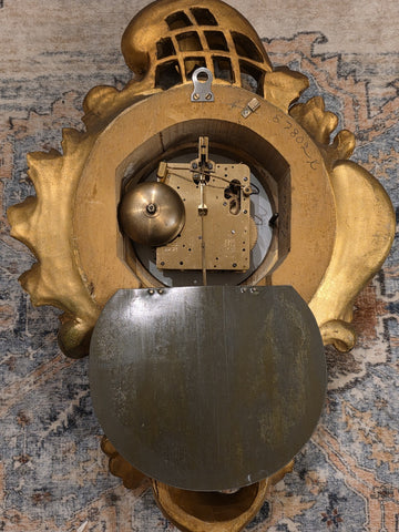 Antique Swedish Rococo Gold Gilt Wall Clock FHS Hermle Movement 1920s. Working.