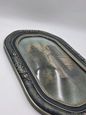 Rare Antique Victorian Convex Bubble Glass Lady Portrait in Gilt Oval Frame