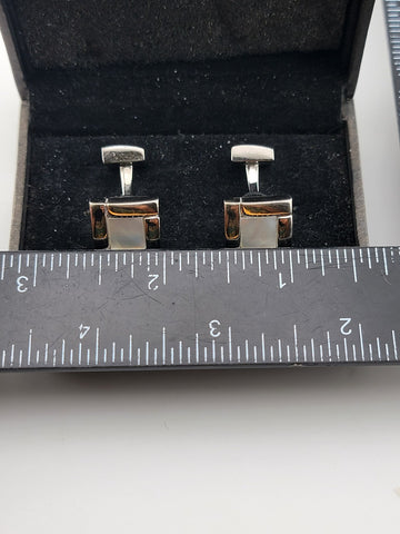 Rare Vintage Hugo Boss - Silver-Tone Mother-of-Pearl Cufflinks - Original Box.