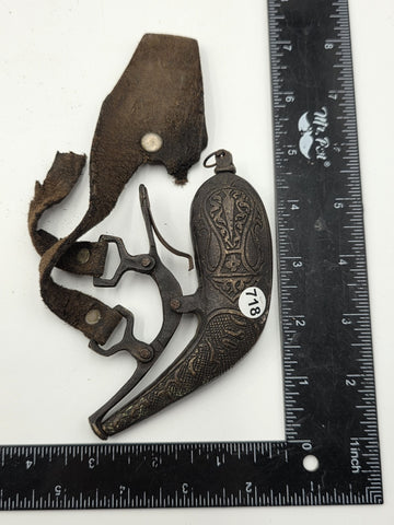 Rare Antique 19th C Ottoman Islamic Bronze Engraved Black Powder Gun Flask.