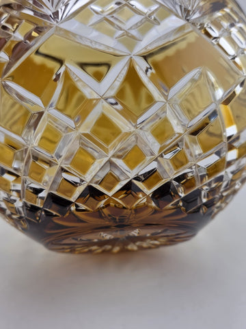 XL AJKA ODESSA CAROLINE amber gold cased cut clear Hungarian crystal rose bowl