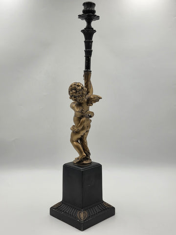 Rare Antique Brass Gilt Cherub Figural Candlestick Empire Revival 23 in Tall.