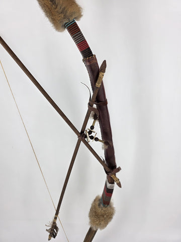 Rare Vintage Native American Bow & Arrows Tribe w/Fur & Leather 44” Long.