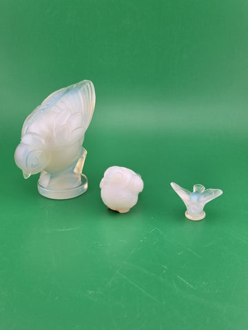 Set Of 3 Sabino France Opalescent Glass Bird Figurine Art Deco Signed Collection