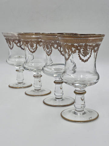 Set Of 4 Neiman Marcus Arte Italica Medici 24K Gold Glasses Goblets. 7 In Tall