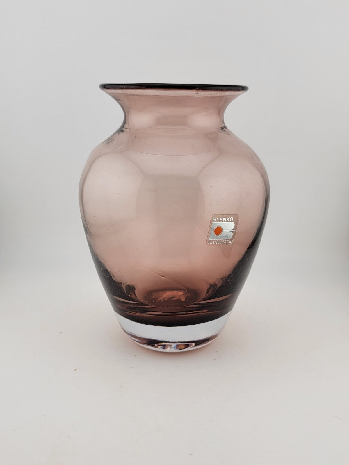 Vtg Blenko Glass Vase Purple Amethyst Hand Blown Glass Mid-Century Decor 7.5”