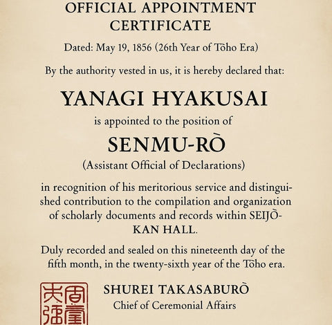 Ultra Rare 1856 Japanese Edu Period Appointment Scroll Sealed On Washi Paper.