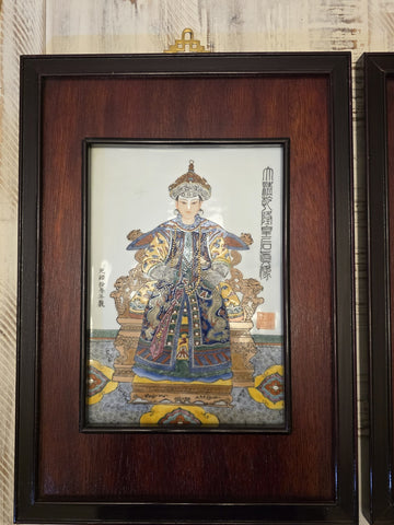 Antique Chinese Porcelain Qianlong Emperor Empress Portrait Plaques Guangxu Mark