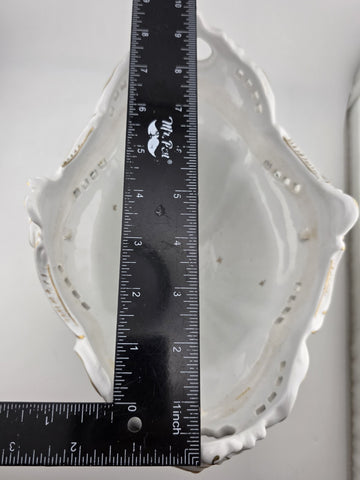 Antique Von Schierholz German Oval Reticulated Footed Bowl Lid & Figured Cherub