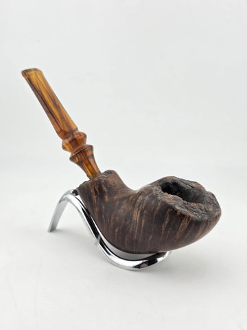 Rare Antique Freehand Acorn Big Block Briar Pipe Plateau Rim Bent Acrylic Stem