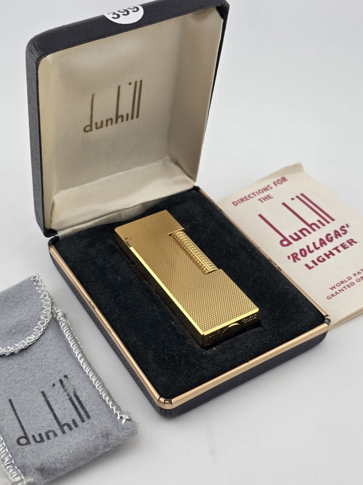 Rare Vintage Dunhill Rollagas Gold Tone Textured Switzerland W Box. Very Clean.