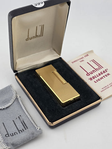 Rare Vintage Dunhill Rollagas Gold Tone Textured Switzerland W Box. Very Clean.