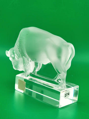 VINTAGE LALIQUE BUFFALO BISON PAPERWEIGHT FIGURINE FRANCE SIGNED. VG CONDITION