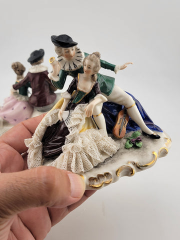 Set Of 2 Antique 19th C Victorian Dersden Germany Laced Figurine Courting Couple