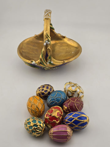 Vtg The Franklin Mint Spring Egg Basket 9 Embossed 24k House of Faberge W Box.