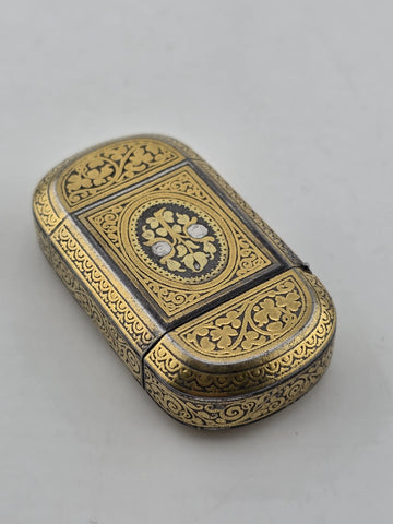 Rare Spanish Damascene Gold Inlaid Steel Vesta Match Safe Case Toledo c.1880