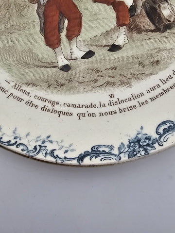 Set Of 6 ANTIQUE FRENCH TERRE DE FER PORCELAIN MILITARY PLATES. 7.5 Inch.