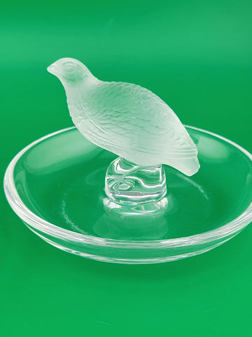 Set Of 2 Lalique Crystal Glass Partridge Quail Bird Ring Holder Trinket Dish
