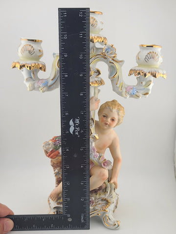 Early 20th C Italian OM Porcelain Cherub Figural 3-Light Candelabra Rococo Style
