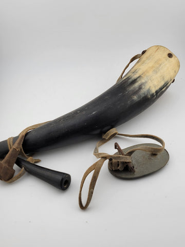 Original Pre-WW1 US Military Large Black Powder Horn & Belt Buckle