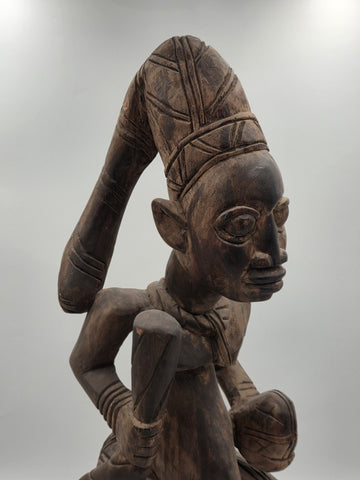 Rare Antique XL 26 In Yoruba African Wood Pregnant Lady Tribal Sculpture Nigeria