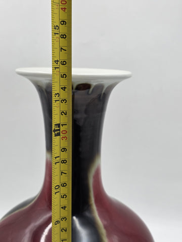 Vtg Chinese Flambe Sang de Boeuf Porcelain Vase Qianlong Mark 14" Oxblood Glaze